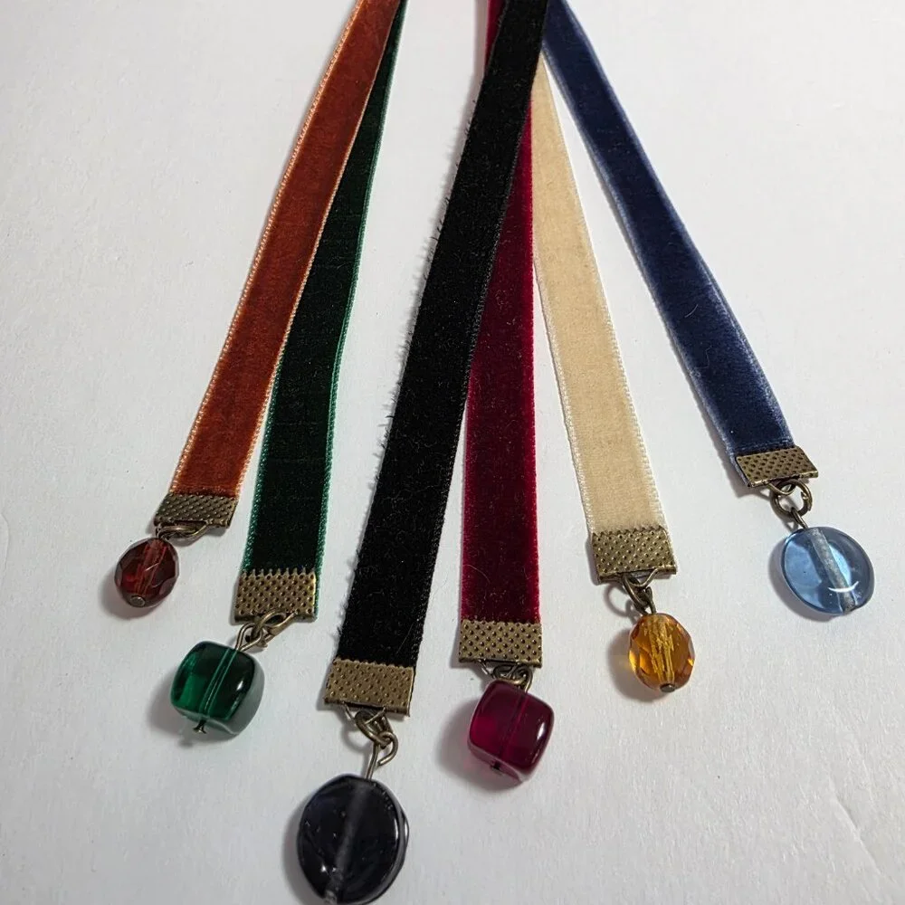 Handmade Velvet Bible Bookmark with Glass Beads & Embossed Leather Tab
